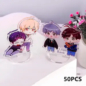 50PCS Wholesale Custom Photo Anime Keychain Acrylic Cartoon Hologram Key Chain Cute Figures Desk Stand Phone Holder Standing