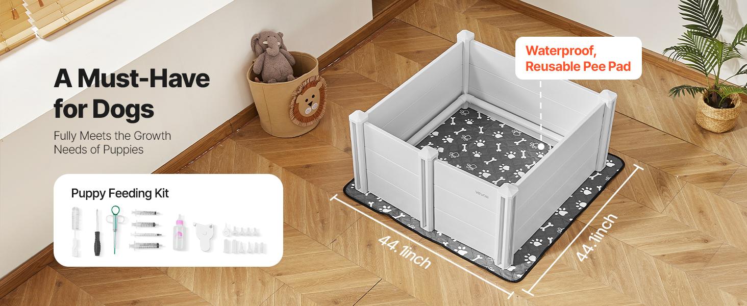 fathersdaygift  VEVOR Dogs Whelping Box, 38.6x 38.6x 18.1 inch, Plastic PVC Puppies Playpen with Height Adjustable Door and Washable Pee Pad, Anti-Deformation Indoor Puppy Play Pen for Medium Breed Dogs, Milk White