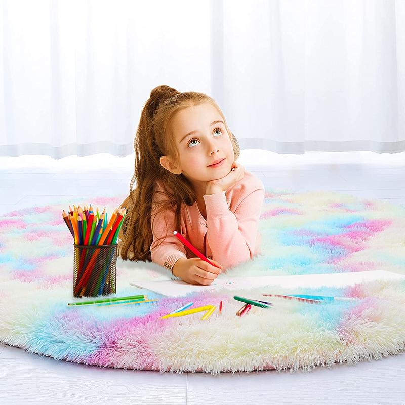 Lochas Round Rug for Bedroom,Super Fluffy Circle Rugs for Baby Nursery,Furry Carpet for Children Kids Room,Cute Soft Shaggy Area Rug for Girls Home Decor For Dorm Non-slip