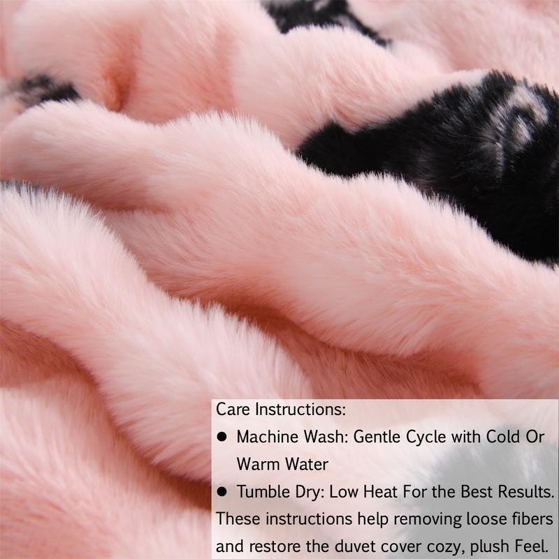 Luxury Faux Rabbit Fur Leopard & Butterfly 3 Piece Bedding Set, Ultra Soft Warm All-Season Duvet Cover with Zipper Closure + 2 Pillowcases, Elegant Solid Color Design, Cozy Bedroom/Living Room/Dorm Bedding Décor, Perfect Gift, Soft Bedding Sets