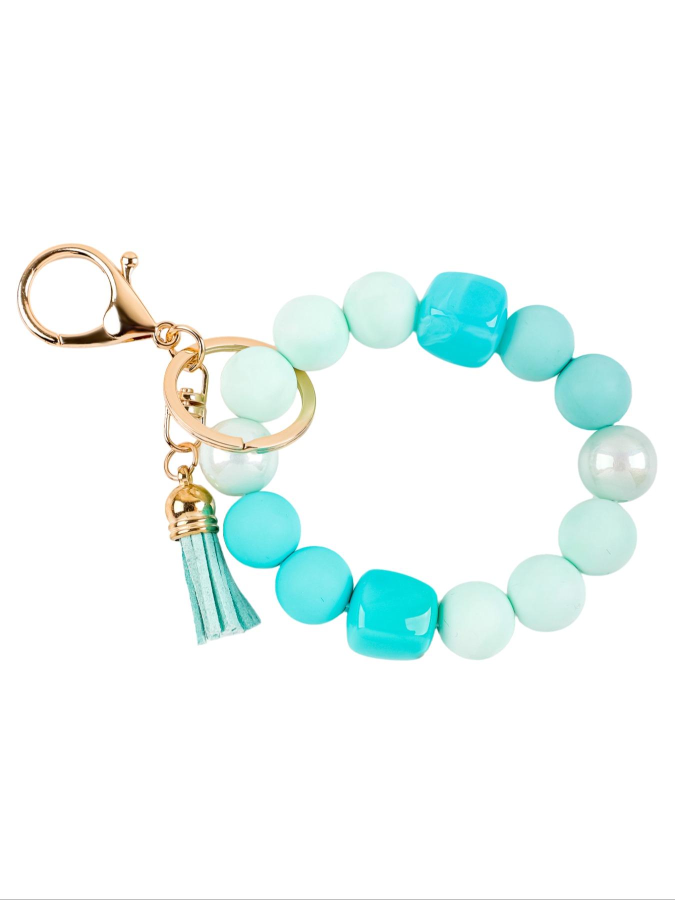 Solid Color Beaded Wristlet Keychain for Women, Matte Silicone Acrylic Beads, Tassel Charm, Minimalist Key Holder, Fashion Gift
