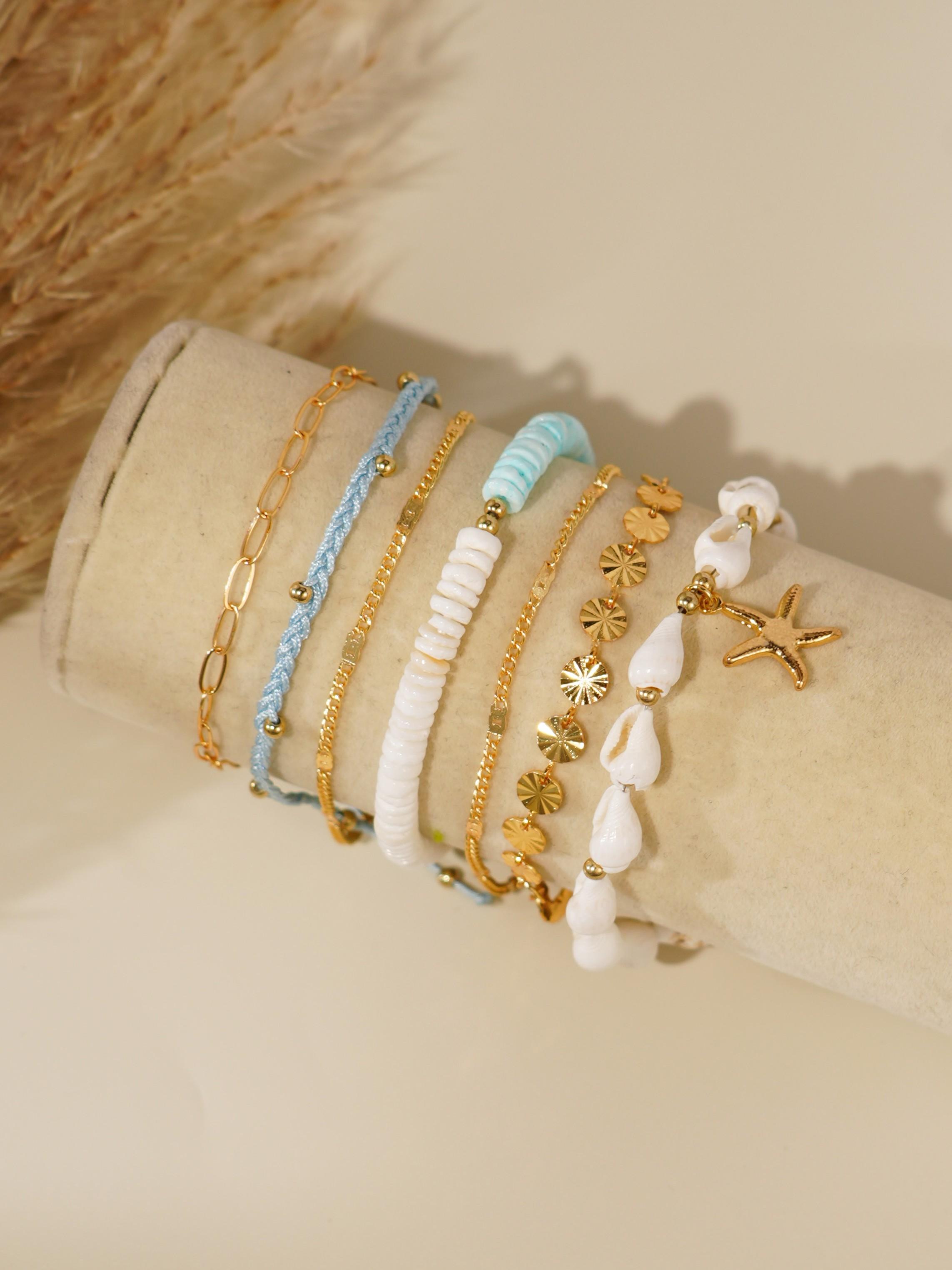 Boho Shell Conch Copper Anklet Set, 6-Piece Elegant Foot Jewelry for Women, Perfect for Daily Wear, Beach Vacations, Parties