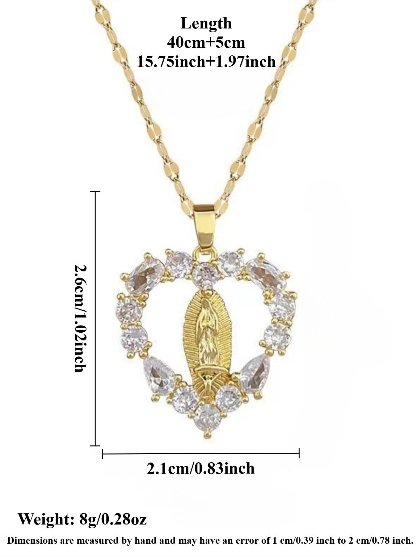 Elegant Virgin Mary Heart Shaped Zircon Pendant Necklace, Fashionable Simple Design for Women, Daily Prayer Versatile Personalized Jewelry, Sentimental Necklaces, Sparkling CZ Necklace, Zirconia Neck Chain