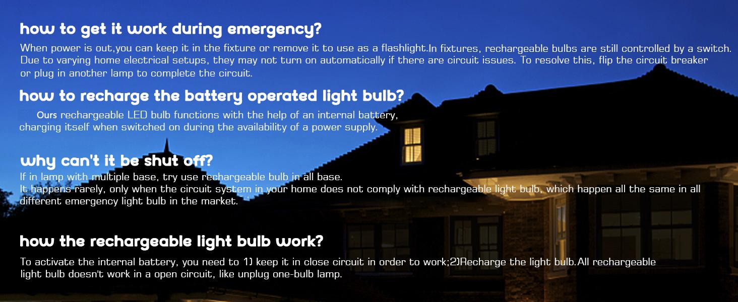 4 Pack Rechargeable Emergency Light Bulbs A19, Camping Lamp Battery Powered LED Light Bulb 6000K Daylight E26 E27 120 Volt 12W 60W Equivalent with 1200mAh for Home Power Outage Camping Hurricane