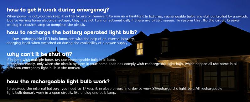 4 Pack Rechargeable Emergency Light Bulbs A19, Camping Lamp Battery Powered LED Light Bulb 6000K Daylight E26 E27 120 Volt 12W 60W Equivalent with 1200mAh for Home Power Outage Camping Hurricane