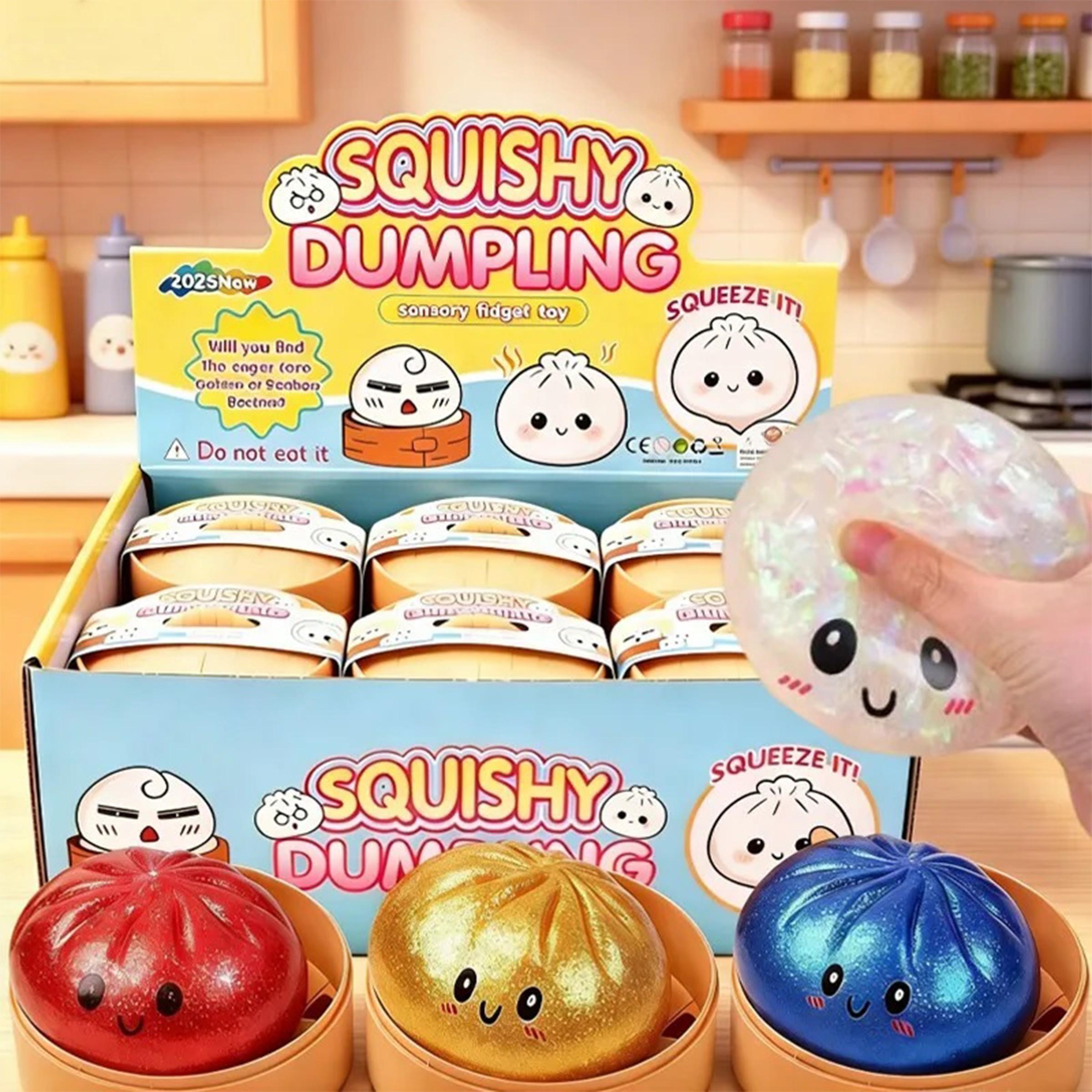 12PCS Cute Glittering Char Siu Bao Stress Relief Squeezable Fun Realistic Steamed Bun Release of Anxiety Colorful Bun Blind Box