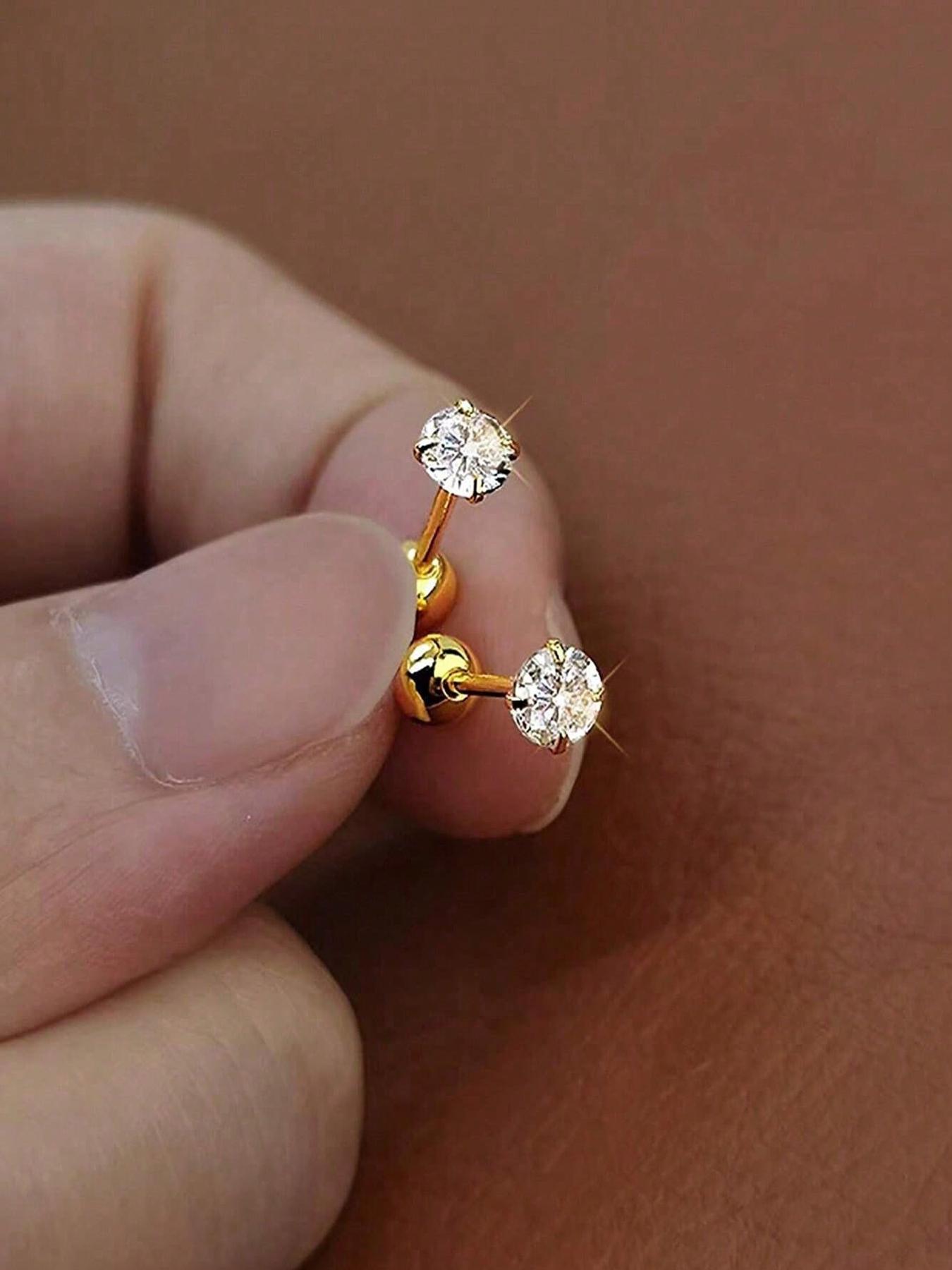 Artificial Zirconia Decorated Earrings Set, Elegant for Women & Girls, Stainless Steel Inlaid Artificial Zirconia Ear Studs, Stud Earrings Jewelry