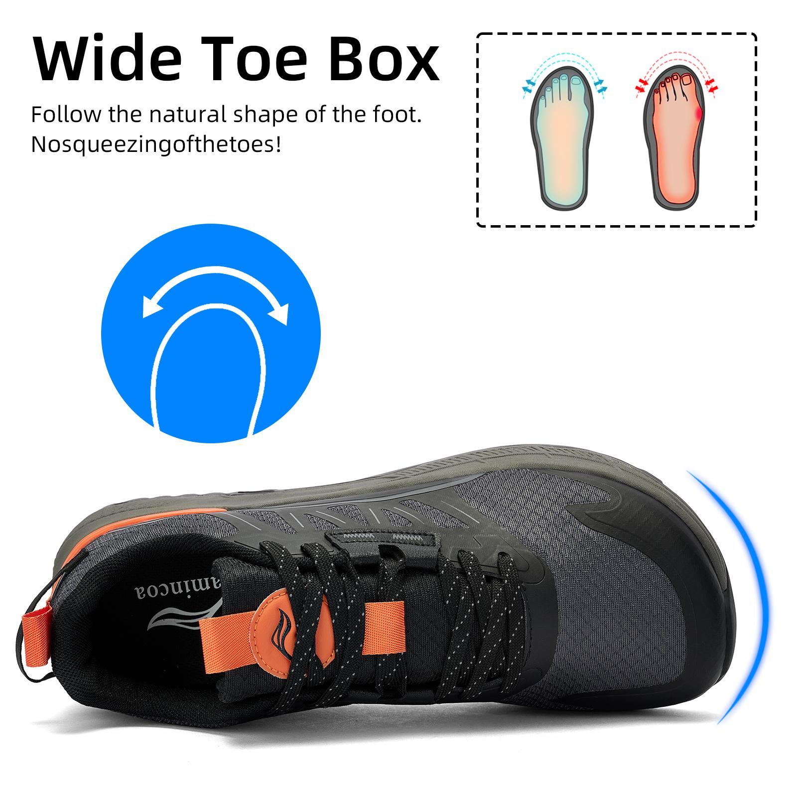 Men's Sneakers Wide Toe Box Hiking Walking Lightweight Breathable Shoe Non-Slip Outdoor Sports Trail Running Tennis Shoes