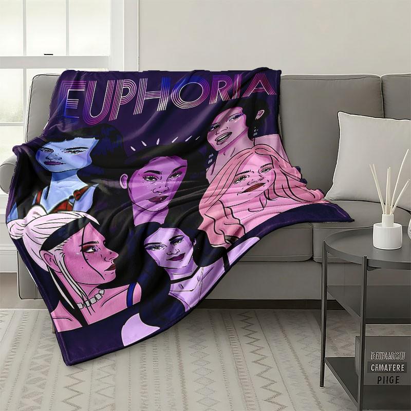 Euphoria Main Characters Fleece Blanket - Retro Neon Portrait Design, Ultra-Soft Plush Throw for Trendy Home Decor & TV Show Fans, Perfect Gift for Daughters, Sons, or Your Beloved