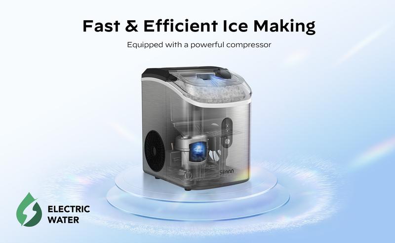 Silonn Countertop Sonic Ice Maker – Chewable Ice Machine with Self-Cleaning, 33 lbs/Day, Portable Stainless Steel Design for Home Kitchen, Includes Basket & Utensils