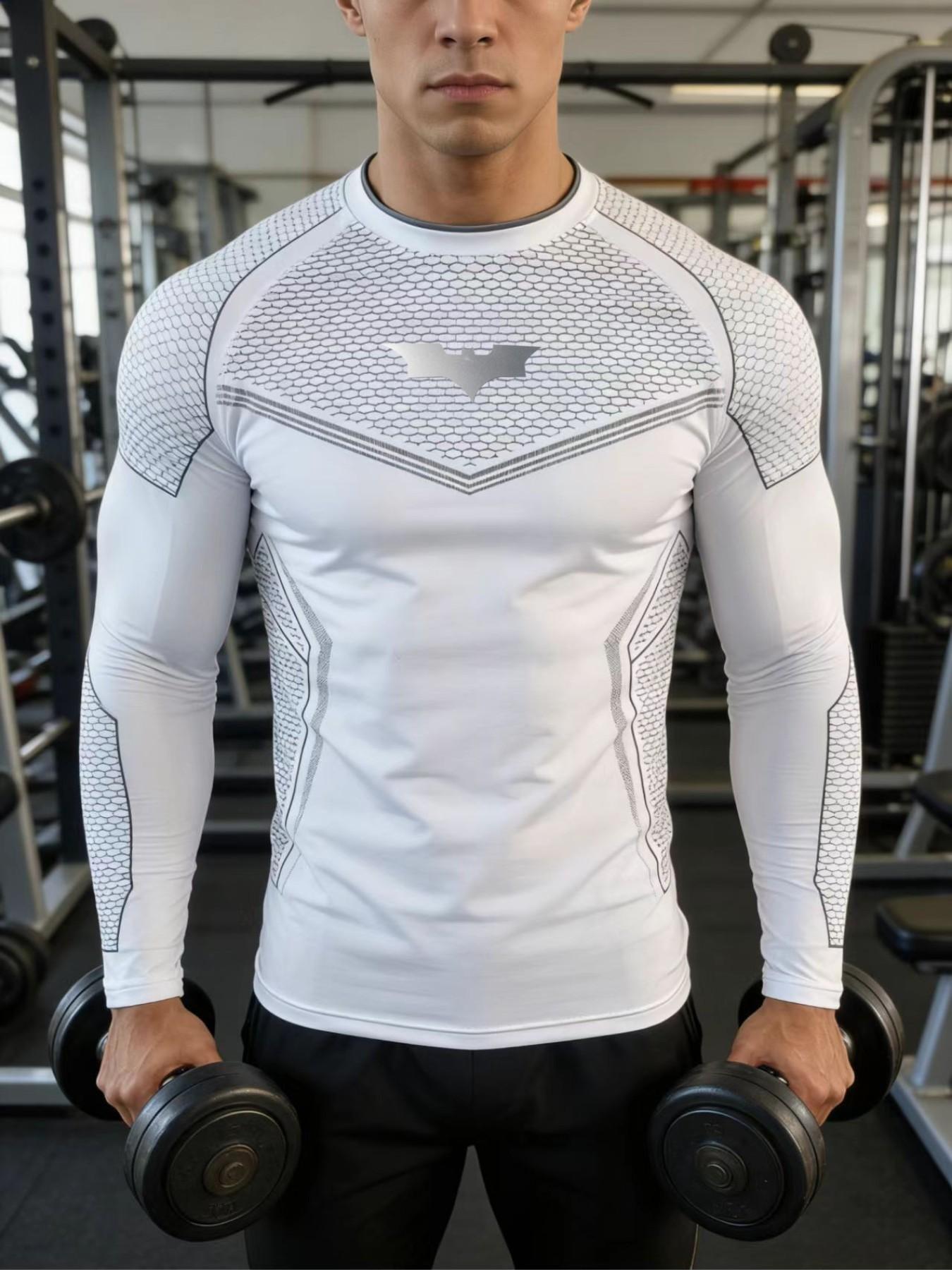 Men's Batman Compression Shirt, Long Sleeve Workout Gear, Quick Dry Moisture Wicking Athletic Gym Top for Fitness Training
