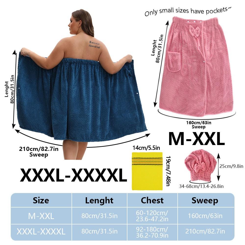 3-Piece Bathrobe Set, 1 bath wrap +1 hair towel+1 Exfoliating Gloves, Adjustable Fit M-Xxxxl, Thickened Design, Ideal for Home, Travel, Sauna, Spa, Hair Turban Towel