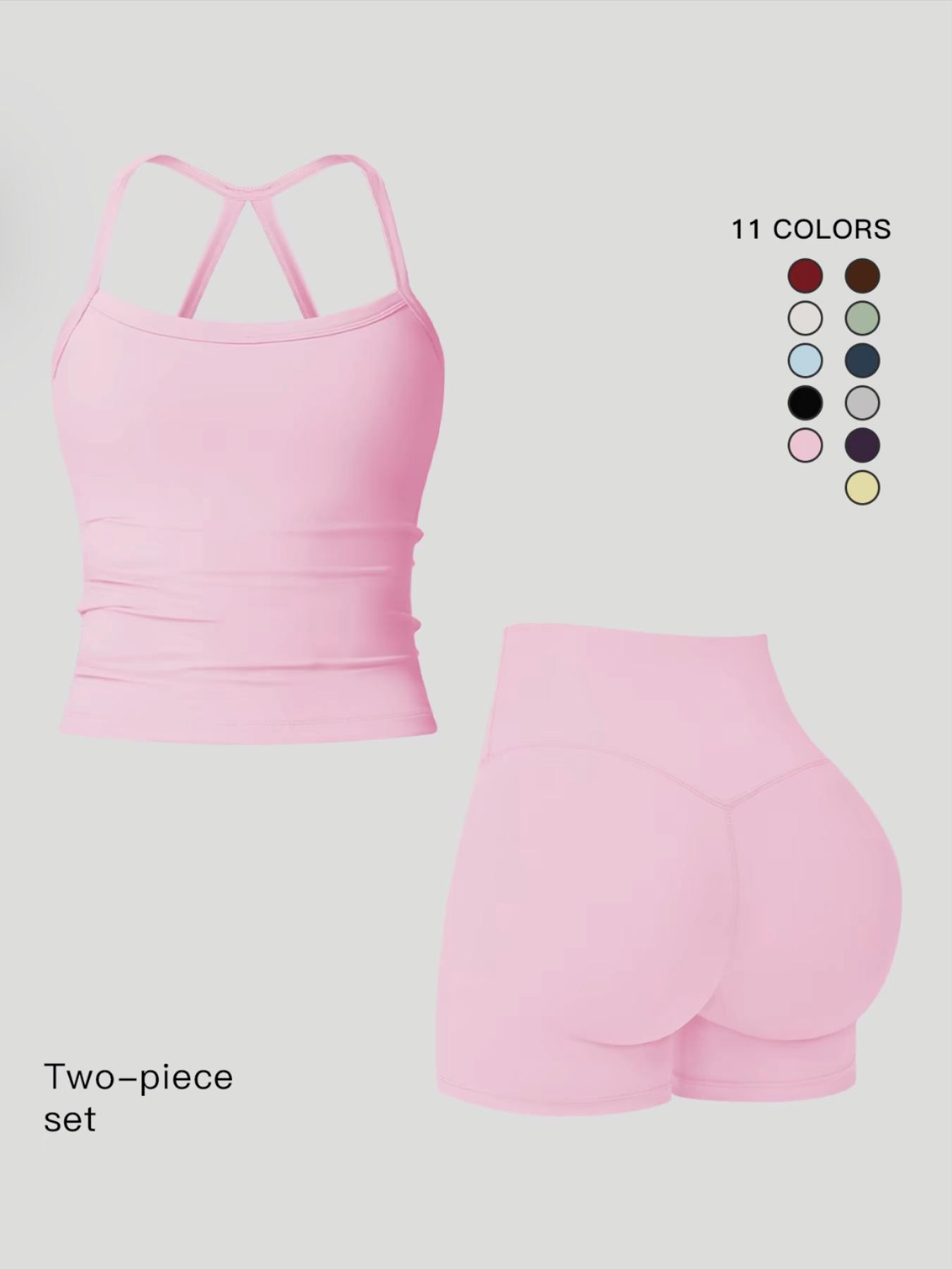 Women's Quick-Dry Two-piece Set, Active Sets, Sculpting Workout Outfit, Solid Backless Cami Top & High Waist Tummy Control Butt-Lifting Shorts, Ladies Sportswear for Indoor Outdoor Wear, Yoga Gym Running Wear, Activewear Yoga Fitness