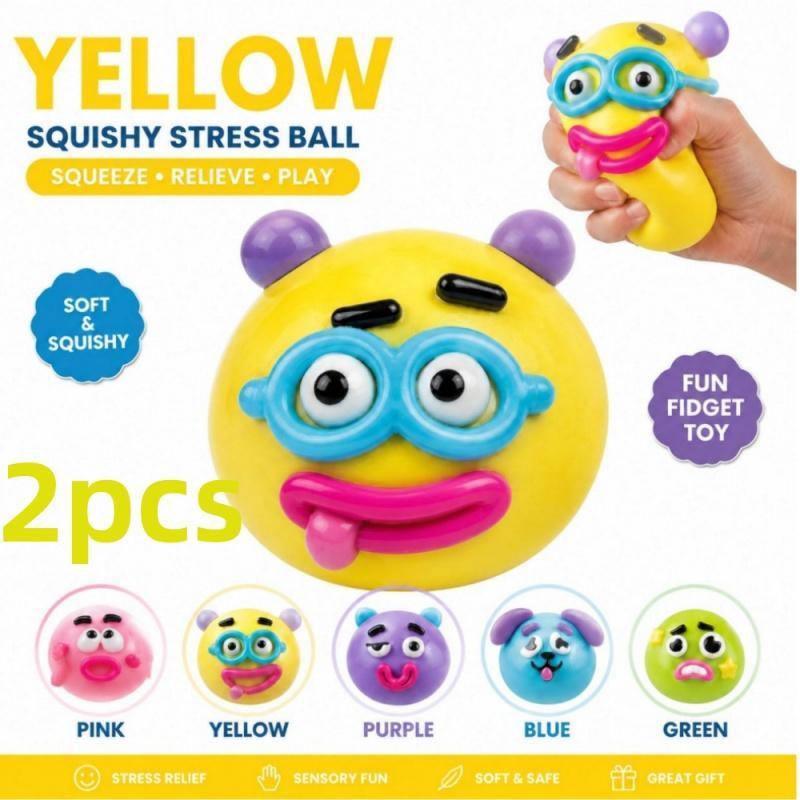 Cute Squishy Stress Relief Toy, Soft Squeeze Sensory Fidget Play Ball, Funny Face Anxiety Relief, Desk Toy Gift for Kids & Adults