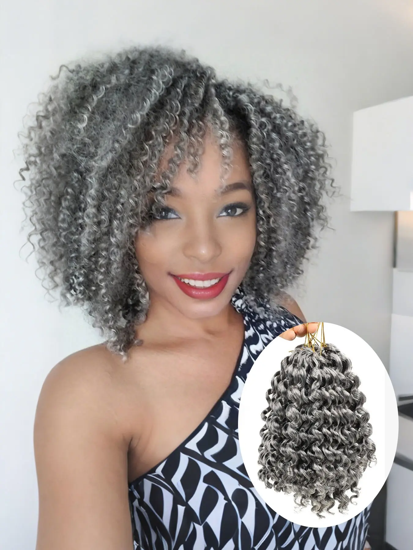3-Pack 8-Inch Short Curly Crochet Hair Braids, Spiral Curls, Soft Synthetic Hair Extensions, DIY Mohawk Afro Braided Hairstyle