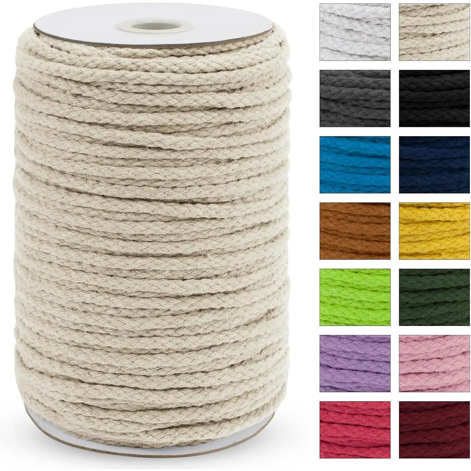 5mm x 295ft Braided Macrame Cord, Natural 8-Strand Braided Cotton Rope, Colored Drawstring Craft Rope for Plant Hangers, Wall Hanging, Dream Catcher, Garden and DIY Projects