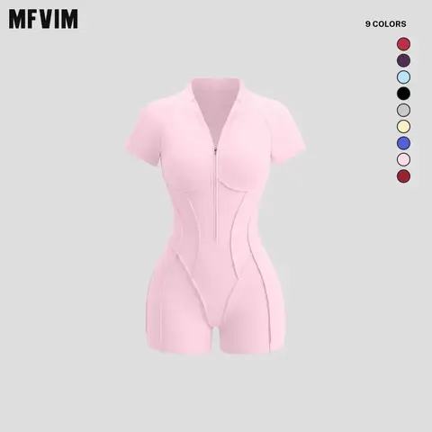 MFVIM Women’s 4-Season Yoga Athletic Set - Yoga Jumpsuit, Sportswear Jumpsuit with Stand Collar, Zipper, Butt-Lifting Design, Workout Outfits, Gym Workout Apparel, Clothes for Women for Home Training, Travel Essentials
