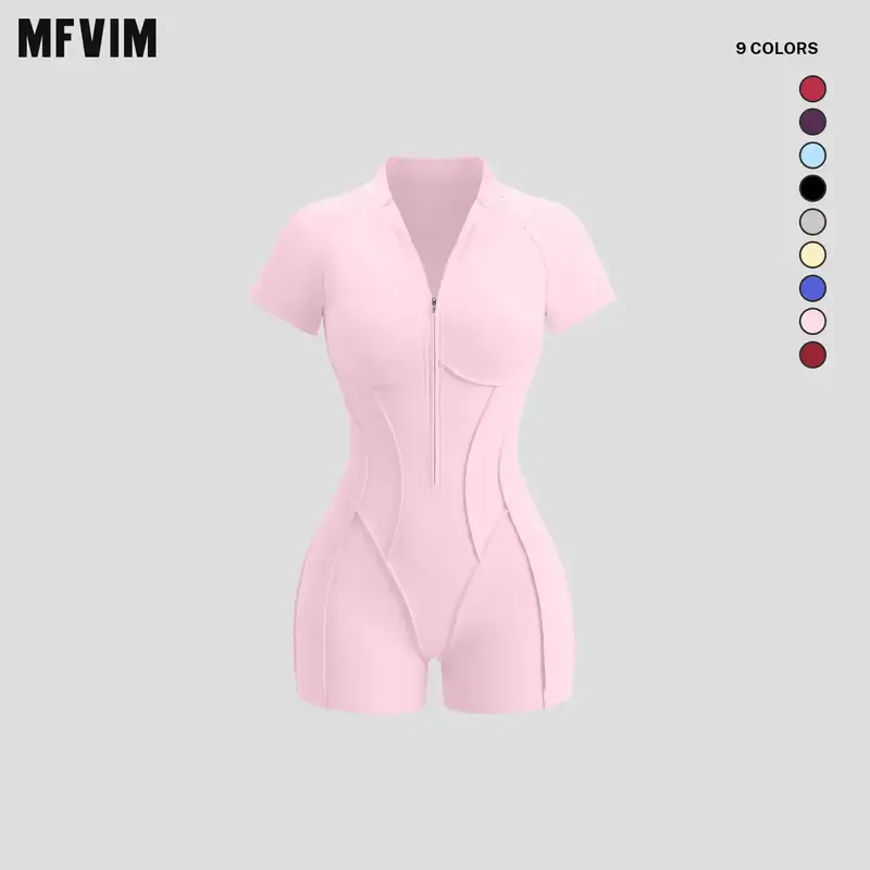 MFVIM Women’s 4-Season Yoga Athletic Set - Yoga Jumpsuit, Sportswear Jumpsuit with Stand Collar, Zipper, Butt-Lifting Design, Workout Outfits, Gym Workout Apparel, Clothes for Women for Home Training, Travel Essentials