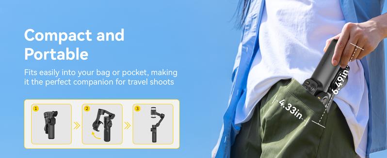 AOCHUAN Gimbal Stabilizer for iPhone, 3-Axis Smartphone Gimbal Built in 7.8' Extension Rod, Portable Gimbal Stabilizer w/OLED Display for iPhone/Android, Perfect for TikTok YouTube Vlogging-Smart X2 Black