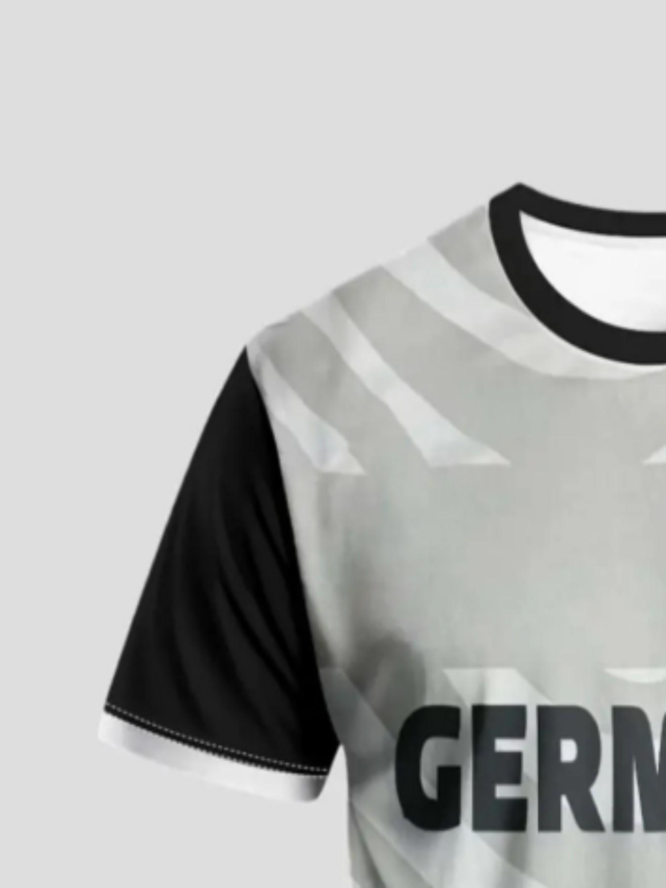 Men's German Football Print T-Shirt, and Germany National Team Style, Round Neck Short Sleeve Top, Sporty Loose Fit