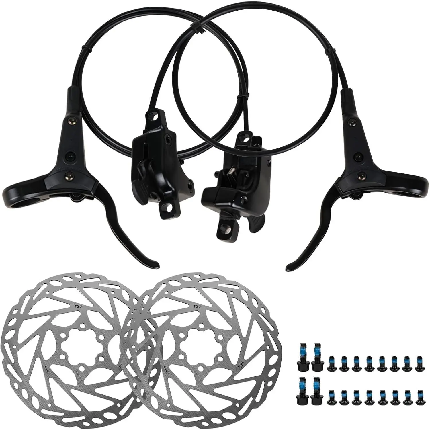Hydraulic Brakes Set, Front 750mm Rear 1600mm 2  Kit | with 160mm 6-Bolt Disc  Rotor,  Allloy Lever,Disc thickness 2.3 mm,Bracket,Calipers,fit MTB Mountain City E-