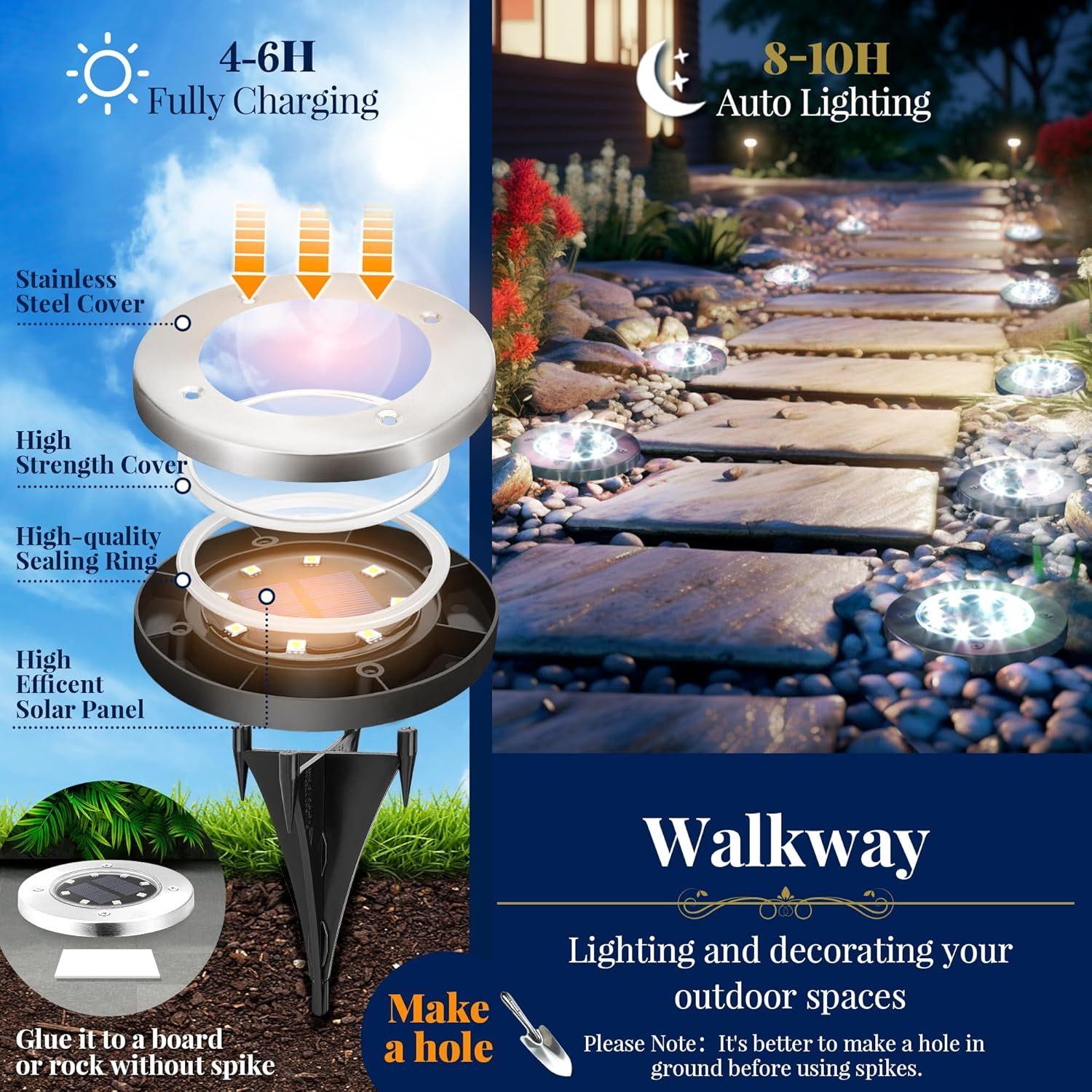 Hoodink Solar Lights for Outside,12 Pack Solar Lights Outdoor Waterproof, Solar Garden Lights Landscape Lighting for Patio Pathway Lawn Yard Deck Driveway Walkway, Cold White Hoodink Solar Lights for Outside,12 Pack Solar Lights Outdoor Waterproof, Solar Garden Lights Landscape Lighting for Patio Pathway Lawn Yard Deck Driveway Walkway, Cold White