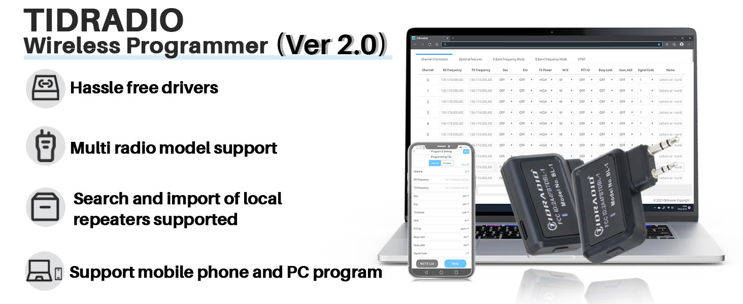 Walkie Talkie Radio Wireless Programmer Compact and Lightweight Phone APP & Computer Fast Programming, Replace Programming Cable, Repeater List Import, Suitable for Most Wireless Radios Walkie Talkie Radio Wireless Programmer Compact and Lightweight Phone APP & Computer Fast Programming, Replace Programming Cable, Repeater List Import, Suitable for Most Wireless Radios