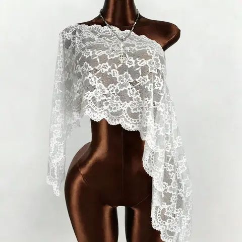 Women's Summer Semi-Sheer Lace Fabric Cover-Up Top, Ideal for Beach, Evening Events, Travel & Daily Wear, Fashionable Accessory, Beachwear Coverups