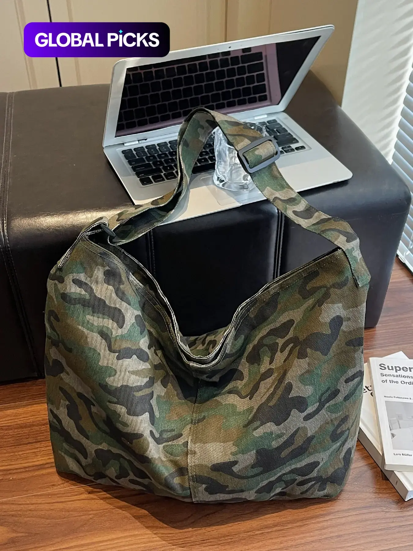 Camouflage Canvas Large Backpack, Leopard Print Casual Crossbody Shoulder Bag, Unisex Fashion Vintage Single-Shoulder Bag for All Seasons, Commuter Crossbody Bag, Travel Crossbody Bag, Versatile Shoulder Bag, Canvas Shoulder Bags