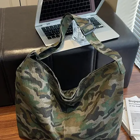 Camouflage Canvas Large Backpack, Leopard Print Casual Crossbody Shoulder Bag, Unisex Fashion Vintage Single-Shoulder Bag for All Seasons, Commuter Crossbody Bag, Travel Crossbody Bag, Printed Shoulder Bag, Canvas Shoulder Bags #GLOBAL PICKS