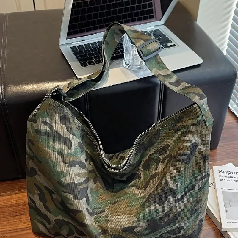 Camouflage Canvas Large Backpack, Leopard Print Casual Crossbody Shoulder Bag, Unisex Fashion Vintage Single-Shoulder Bag for All Seasons, Commuter Crossbody Bag, Travel Crossbody Bag, Printed Shoulder Bag, Canvas Shoulder Bags #GLOBAL PICKS