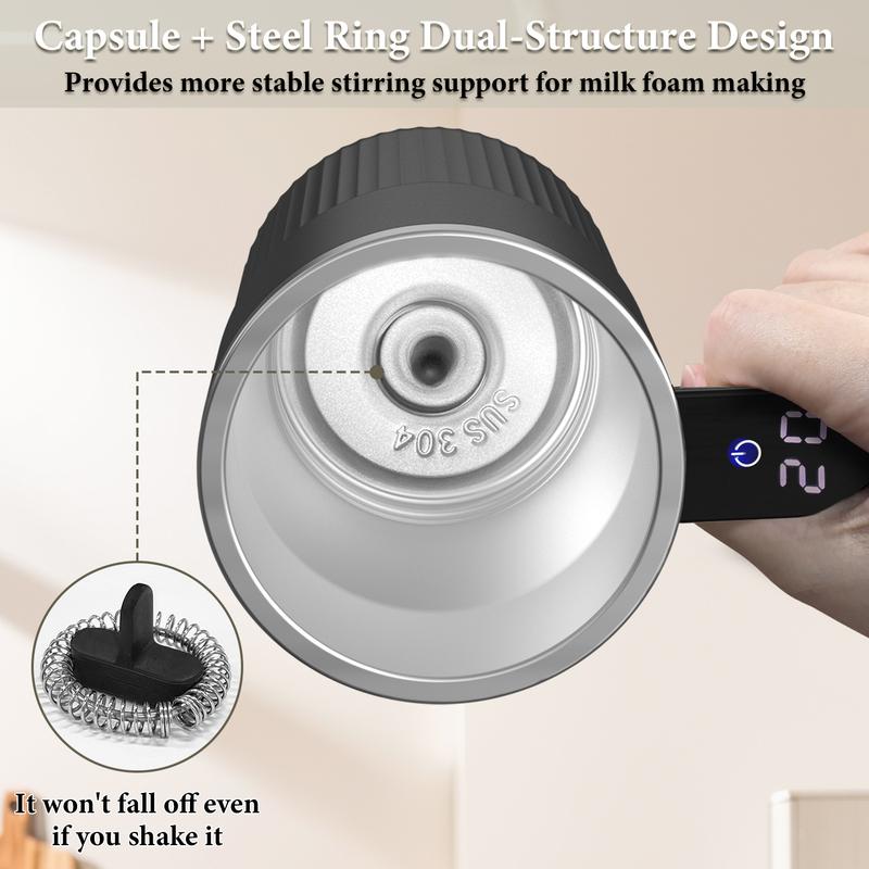 Upgraded Milk Frother/coffee Stirring Mug, Beverage Mixer, Intelligent Temperature Measuring, Rechargeable Automatic Stirring Cup, Suitable for Coffee, Tea, Hot Chocolate
