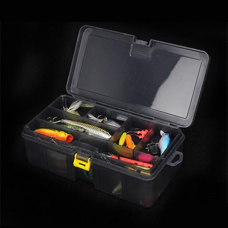 1pc Fishing Tackle Box - Double-Layer Transparent Gray Organizer with Removable Compartments, Multi-Functional Storage for Lures and Gear, Ideal for Offshore Fishing, Sea Fishing, Fishing Equipment, Fishing Supplies, Fishing Tackle Box