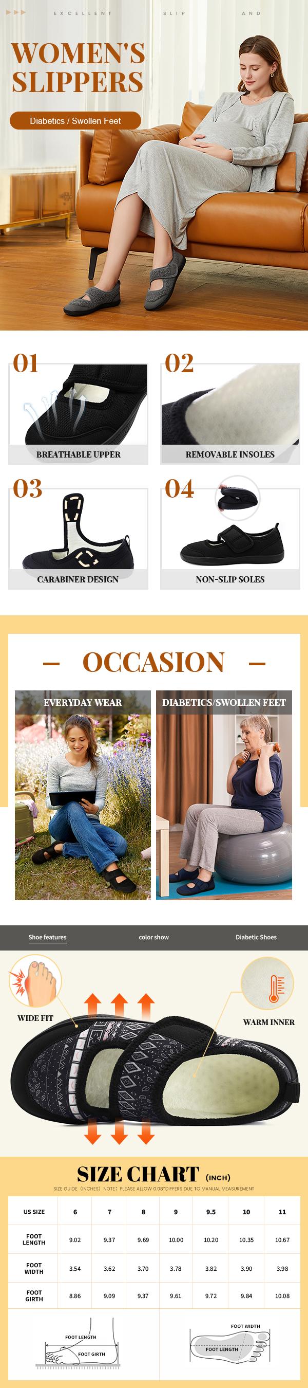 Womens Slippers Wide Width Diabetic Shoes Edema House Barefoot Walking Shoes Adjustable Indoor Outdoor Slippers Slide Sandal Footwear