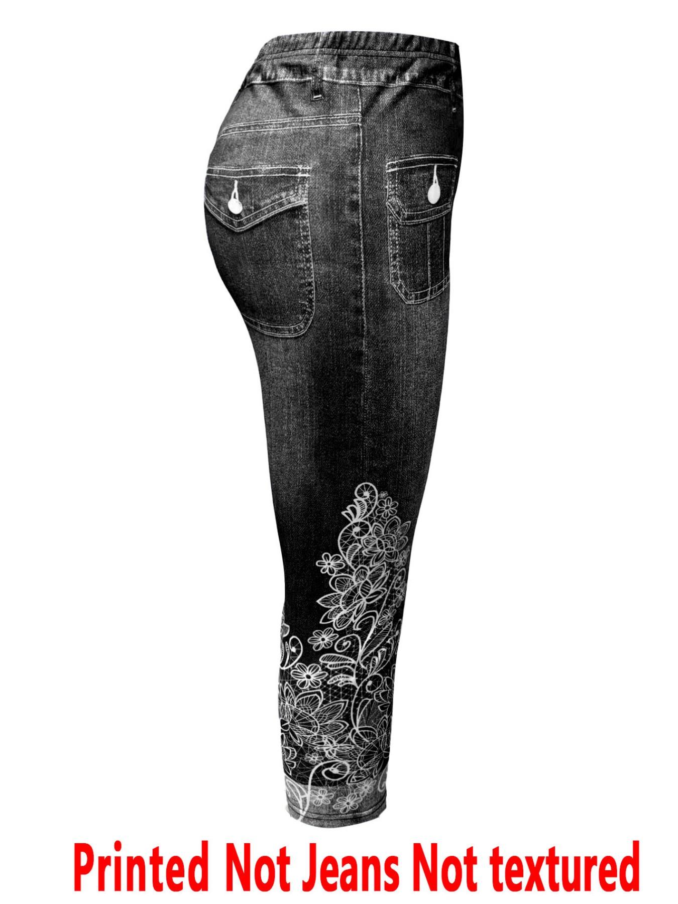 Lace Print Skinny Pants Non-Denim Fabric, Women's Seven-Inch Bottoms, Casual Fashion, All Seasons Wear, Comfortable Fit