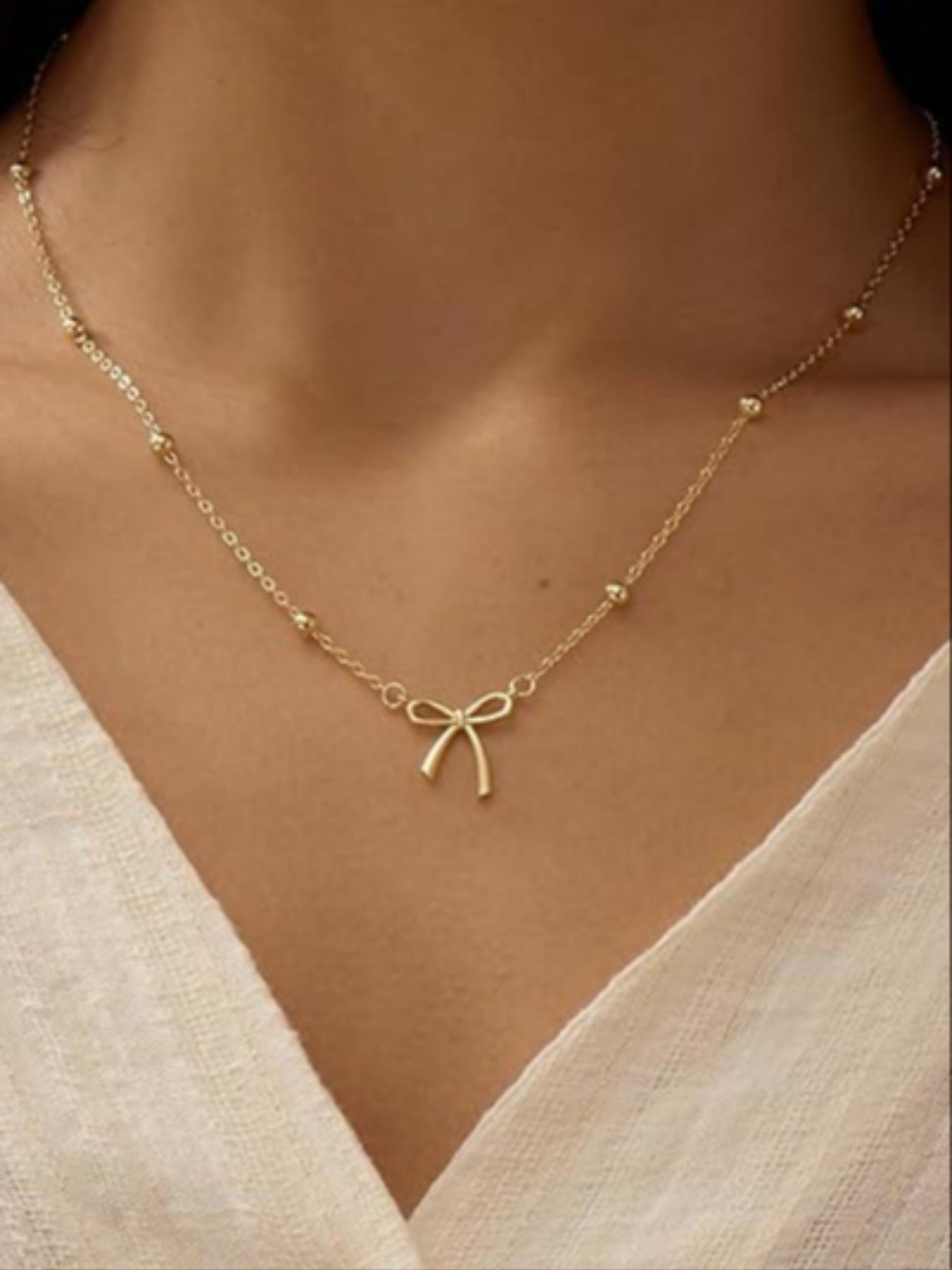 Women's Elegant Bow Necklace, 14k Pendant Chain, Teen Gift, Fashion Jewelry, Graduation Present, Mother's Day Gift