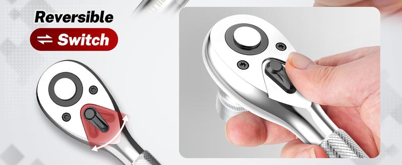 Ratchet Set, 1/4", 3/8", 1/2" Drive Ratchet Stubby Handle Wrench, 72-Tooth Quick-Release Reversible Wrench Set, Professional Hand Tool,Blackfriday,Christmas Gift