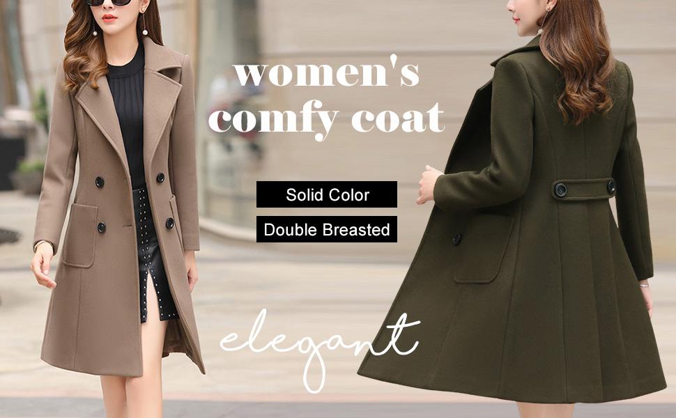 Chouyatou Women Elegant Notched Collar Double Breasted Wool Blend Over Coat Womenswear Army Women's Elegant SpringStatements Chouyatou Women Elegant Notched Collar Double Breasted Wool Blend Over Coat Womenswear Army Women's Elegant SpringStatements