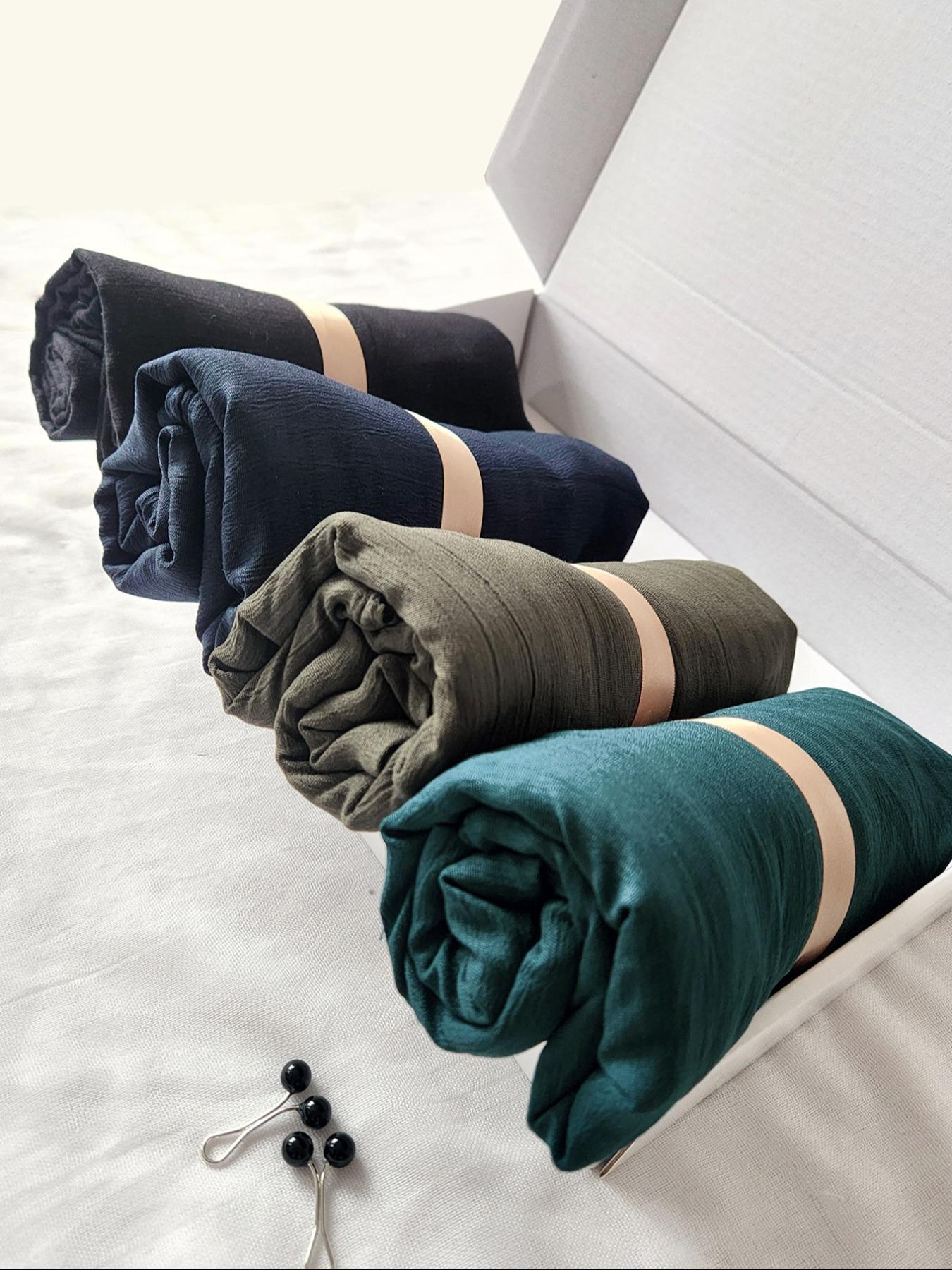 Women's Plain Jersey Head Scarf Set, Breathable & Comfortable Design, Suitable for All Occasions, Includes 2 Scarf Clips, Modest Style