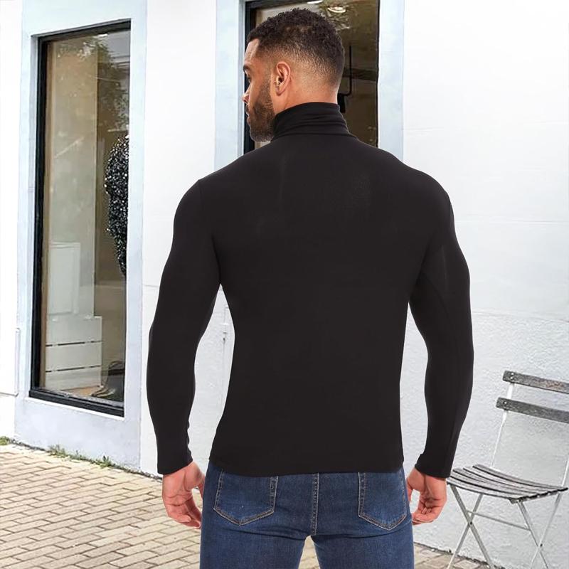 CATTIBOR Men's Plain Turtleneck Long Sleeve T-Shirts,Men High Neck Basic Designed Undershirt,Men Thermal Pullover Sweater Men Underwear Keep Warm