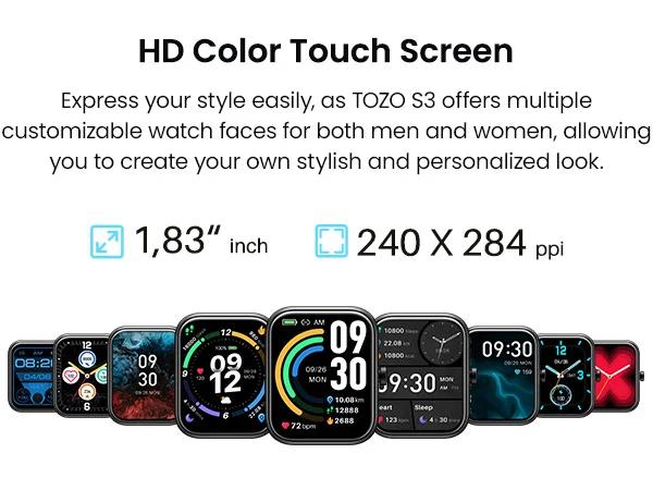 TOZO S3 Smart Watch (Answer/Make Call) Bluetooth Fitness Tracker with Heart Rate, Sleep Monitor FathersDayGift Wristwatch Wearable Smartphone