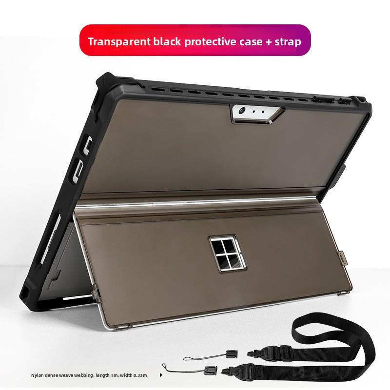 Shockproof Clear Case for Microsoft Surface Pro 8, Surface Go 3, Full Body Protective Cover with Hand Strap & Shoulder Strap, Compatible with Bluetooth Keyboard, Rugged Transparent Shell for Surface Tablet
