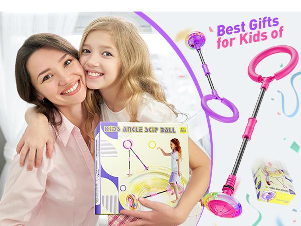 Skip Ball for Kids, Ankle Skip Ball Toy with Counter, Timer and Cal Calculator, Girl Birthday Gifts for Age 6 7 8 9 10+, Rechargeable Colorful Flash Wheel Skip Ball for Girls Women