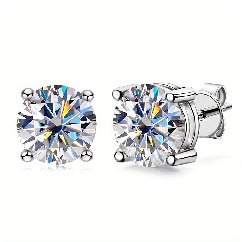 Women's Classic 4-Prong Lab-Created Moissanite Stud Earrings - Screw Back/Butterfly Back Costume Jewelry, Ideal Birthday Gift Accessory