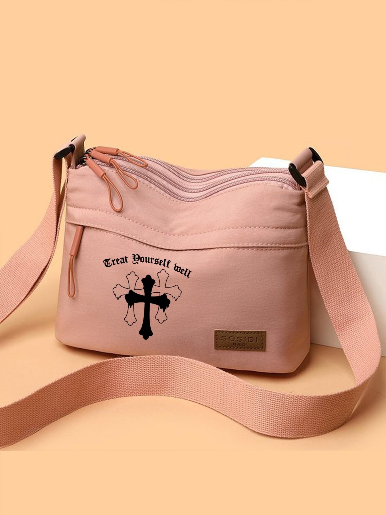 Crossbody Bag with Cross Print, Adjustable Strap Shoulder Bag, Unisex Casual Style, Ideal for Outdoor Leisure or Daily Commute