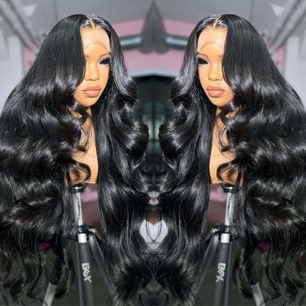 13x6 Lace Front Wigs Human Hair Body Wave 180% Density Pre Plucked 13x6 Transparent Lace Frontal Wigs Human Hair with Baby Hair Natural Black