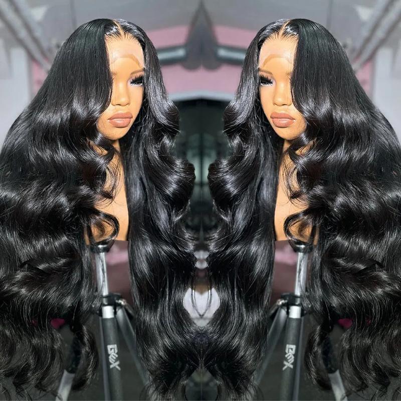13x6 Lace Front Wigs Human Hair Body Wave 180% Density Pre Plucked 13x6 Transparent Lace Frontal Wigs Human Hair with Baby Hair Natural Black