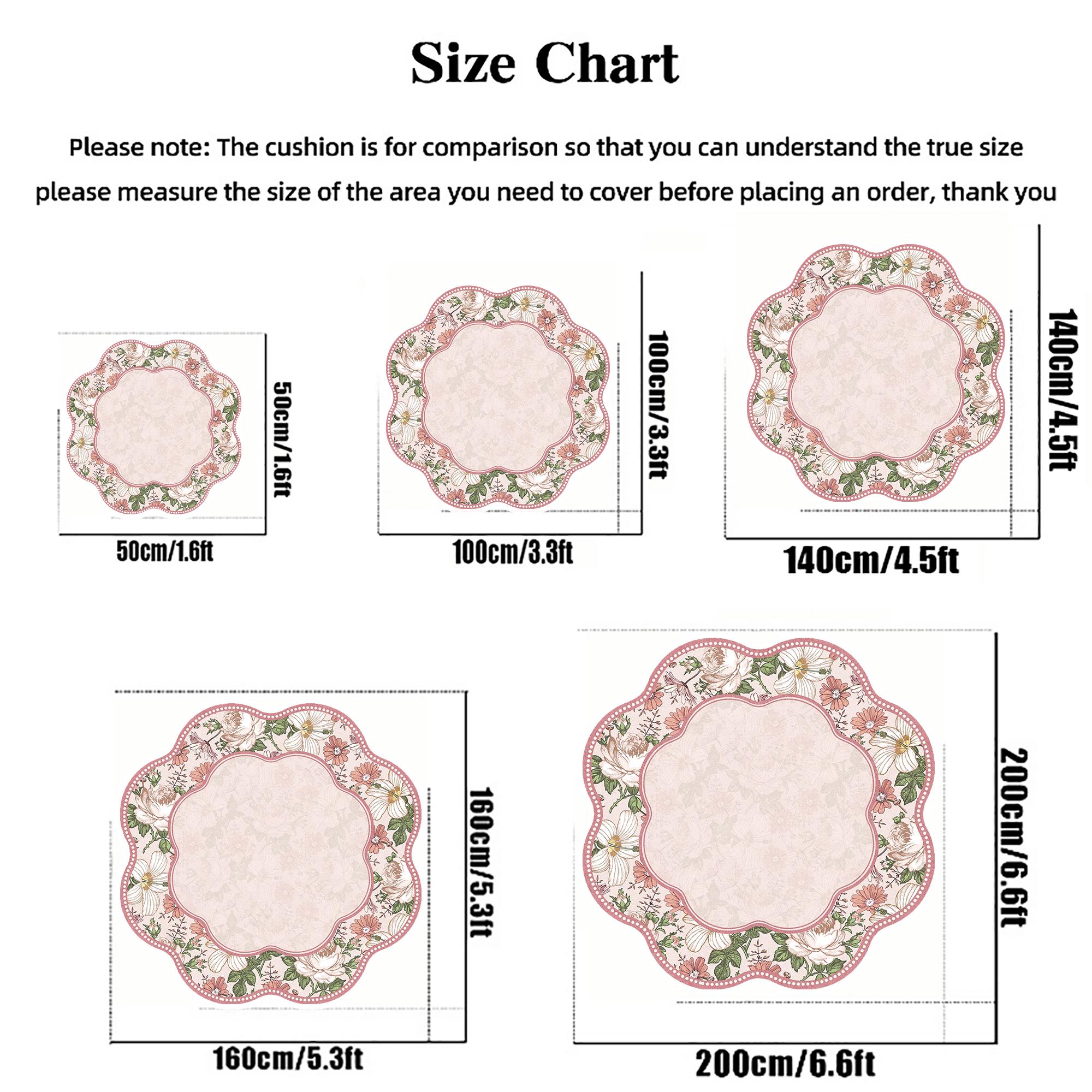 Creative Flower Petal Print Carpet, Foldable Washable Non-Slip Plush Rug, Decorative Area Rug, Romantic French Style for Living Room Bedroom, Round Floral Shaped Rug