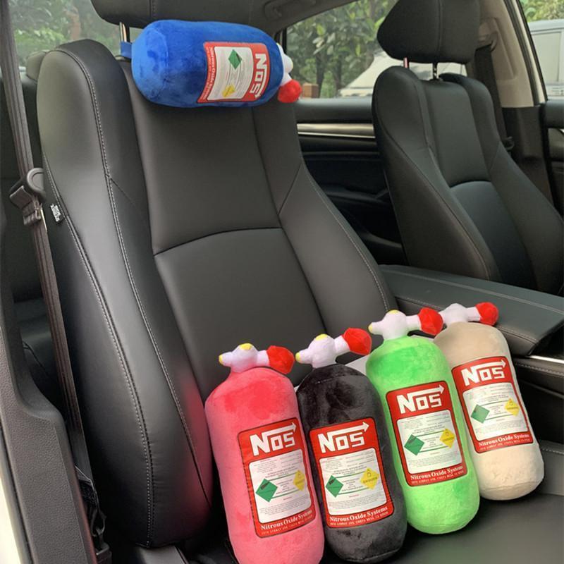 Car Seat Creative Headrest Neck Plush Pillows Car Nitrogen Cylinder Shape Neck Pillow Seat Cushion Waist Pillow Car Accessories