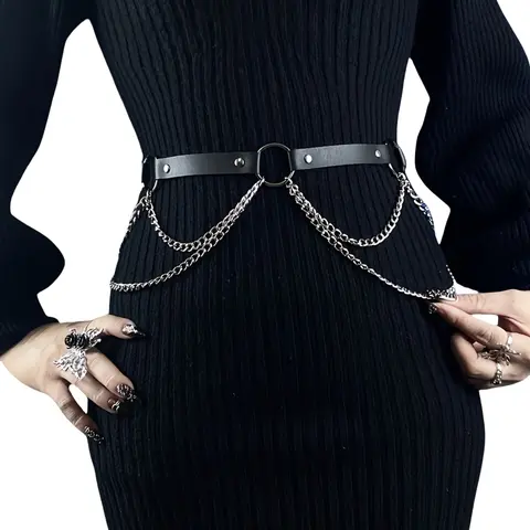 Women's Punk Style Chain Decorated Belt, Fashionable Gothic Style Casual Waist Belt for Daily Clothing Decor, Trendy Versatile Buckle Belts for Birthday Gift, Street Style Belt, Adjustable Waist Belt, Stylish Belts, Alt Belt